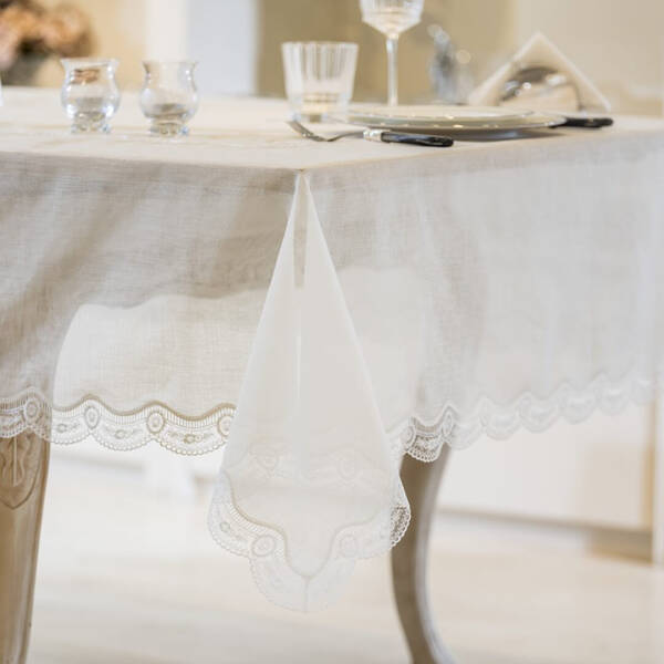 Gül Güler Dantelli Masa Örtüsü Tomurcuk 160x260 Kemik - 1