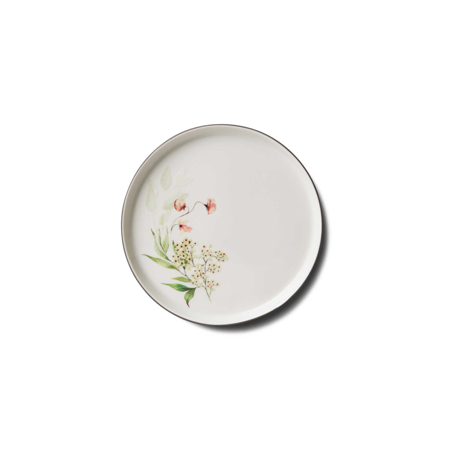  Esma Dereboy Floral Desenli Yuvarlak Pasta Tabağı Taş&fildişi