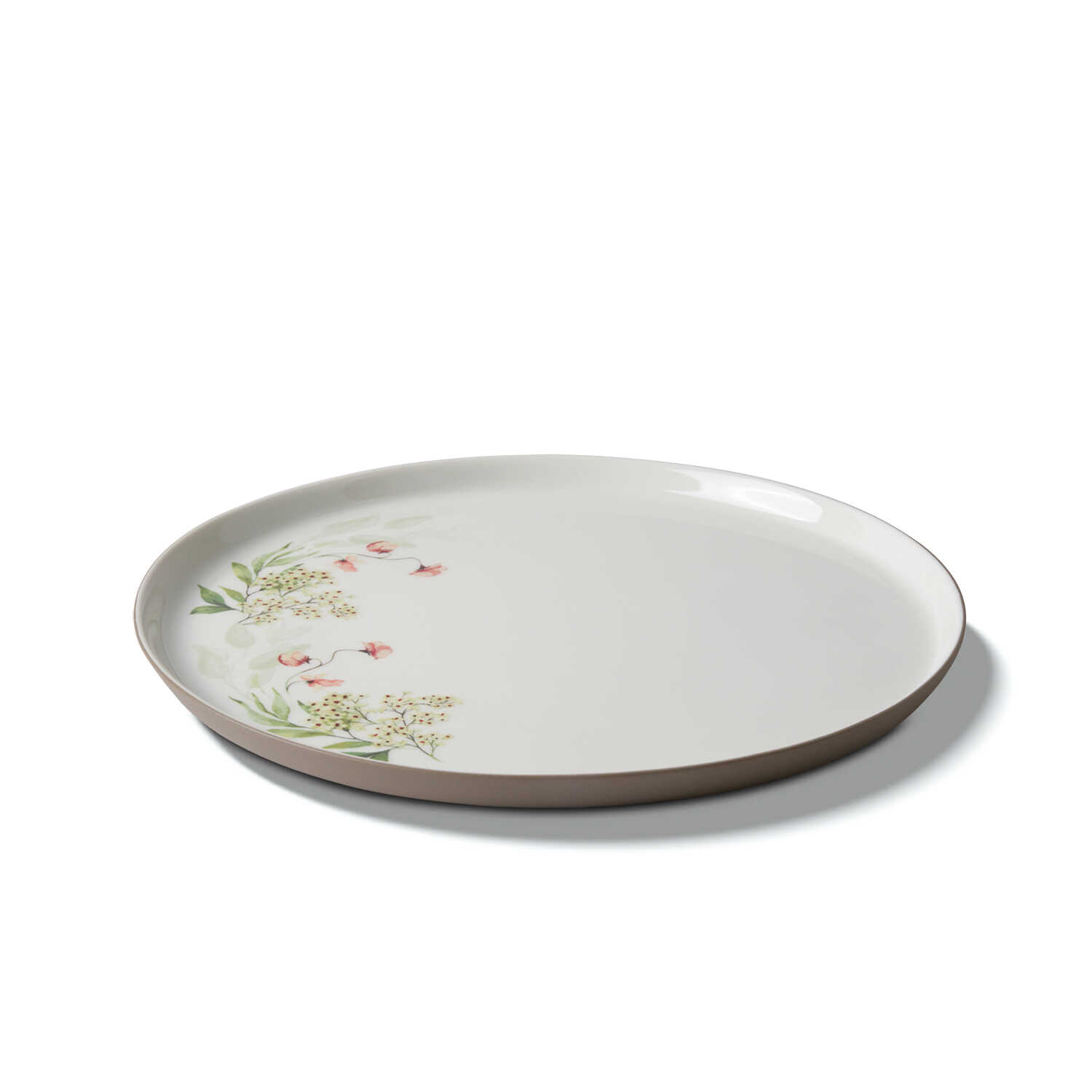  Esma Dereboy Floral Desenli Yuvarlak Yemek Tabağı Taş&fildişi