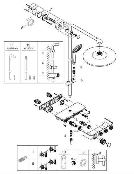 Grohe Euphoria Smartcontrol 310 Duo Duvara Monte Termostatik Bataryalı Duş Sistemi 26507DA0 - 4