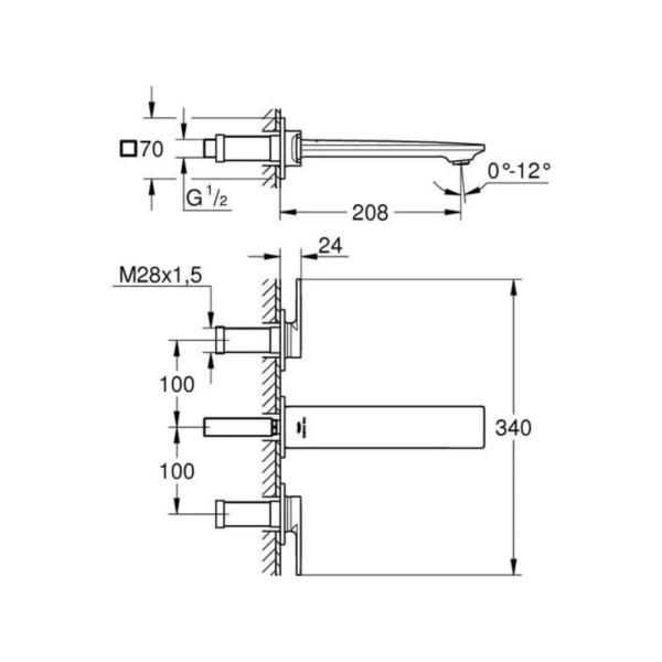 Grohe Allure 3 Delikli Duvardan Lavabo Bataryası M-Boyut 20193002 - 5