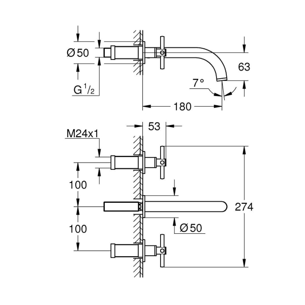 Grohe Atrio 3 Delikli Duvardan Lavabo Bataryası M-Boyut 20661DA0 - 3