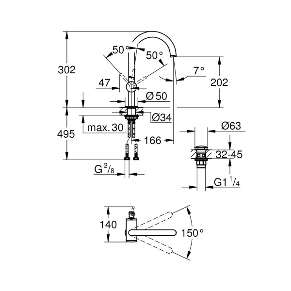 Grohe Atrio Lavabo Bataryası L-Boyut 24362000 - 3