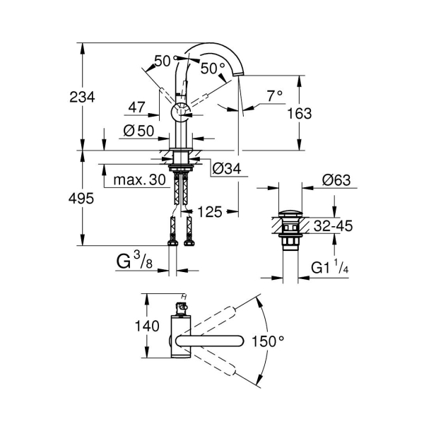 Grohe Atrio Lavabo Bataryası M-Boyut 24363GL0 - 3