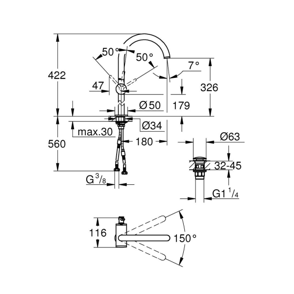 Grohe Atrio Lavabo Bataryası XL-Boyut 24365GL0 - 2