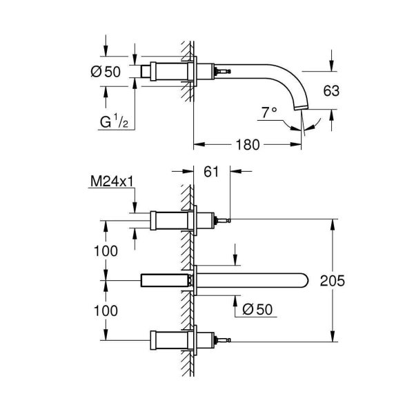 Grohe Atrio Private Collection 3 Delikli Duvardan Lavabo Bataryası M-Boyut 20587GL0 - 3