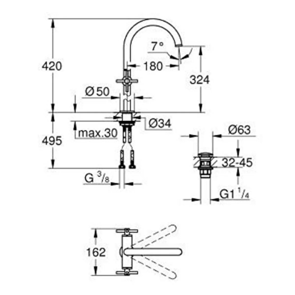 Grohe Atrio Tezgah Üstü Lavabo Bataryası XL-Boyut 21149GL0 - 3