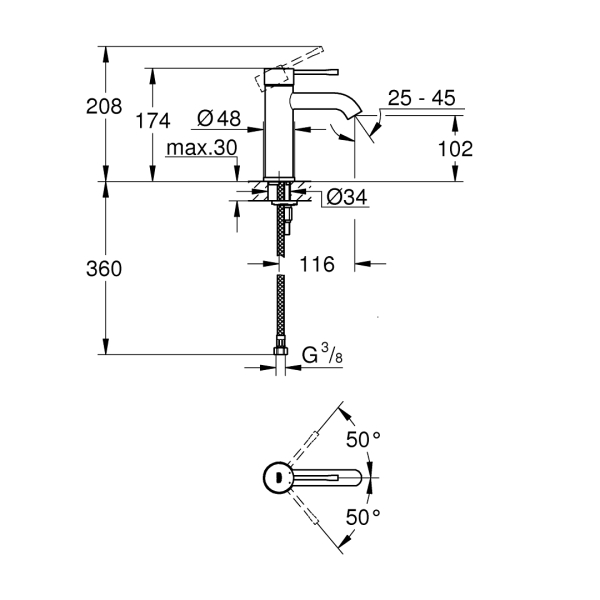 Grohe Essence Tek Kumandalı Lavabo Bataryası S-Boyut 24172KF1 - 4