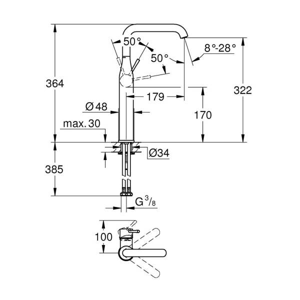 Grohe Essence Tek Kumandalı Lavabo Bataryası XL-Boyut 24170001 - 3