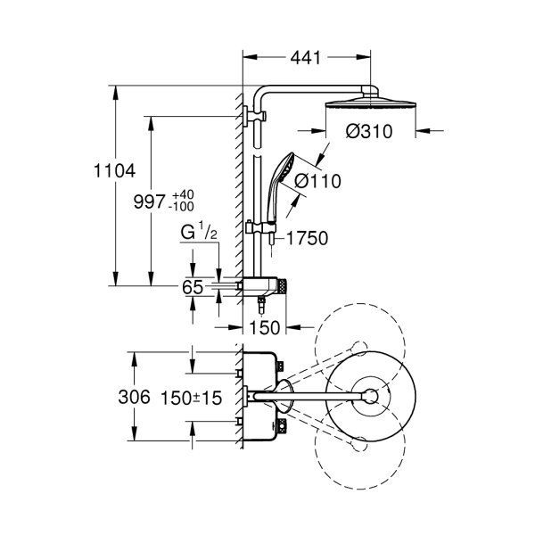 Grohe Euphoria Smartcontrol 310 Duo Duş Sistemi Duvara Monte Termostatik Bataryalı Duş Sistemi 26507GL0 - 2