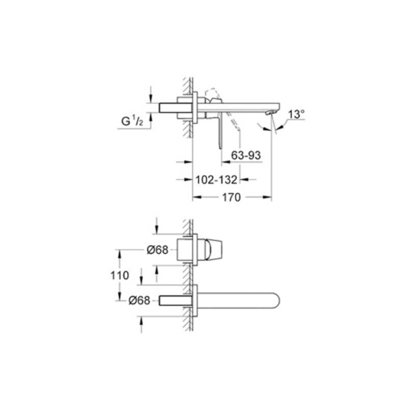 Grohe Eurocosmo İki Delikli Duvardan Lavabo Bataryası 19381000 - 2