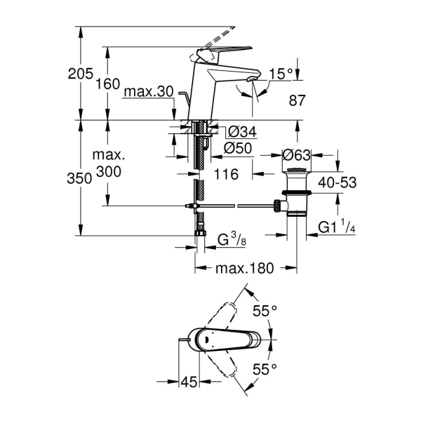 Grohe Eurodisc Cosmopolitan Tek kumandalı Lavabo Bataryası S-Boyut 3319020E - 2