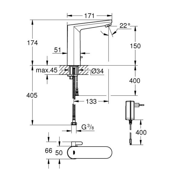 Grohe Eurosmart Cosmopolitan E Fotoselli Lavabo Bataryası 36421001 - 4