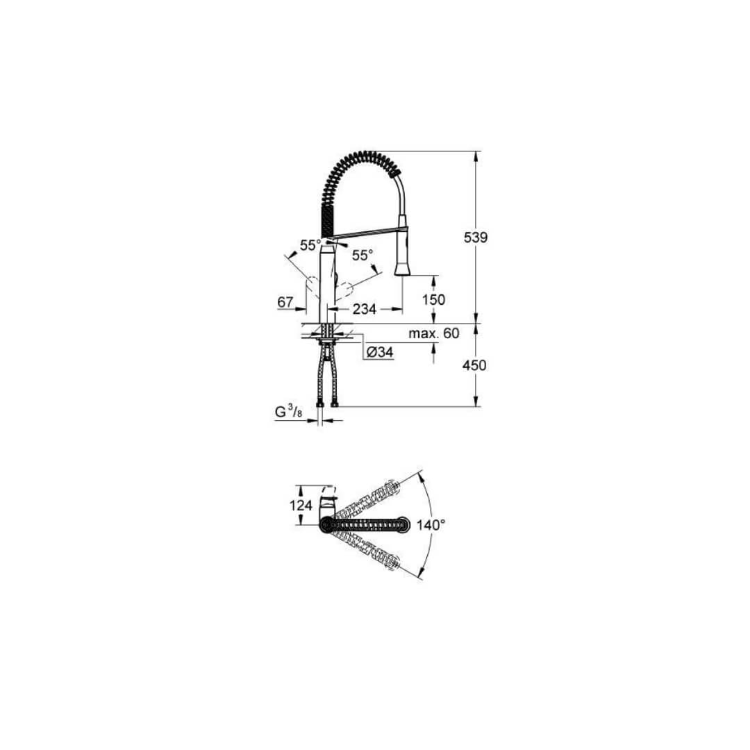 Grohe Eviye Bataryası Spiralli Profesyonel K7 Krom 31379000 Evye ...