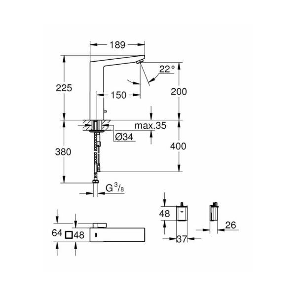 Grohe Fotoselli Lavabo Bataryası Pilli Çift Su Girişli 36441000 - 2