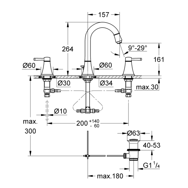 Grohe Grandera 3 Delikli Lavabo Bataryası L-Boyut Krom 20619000 - 3
