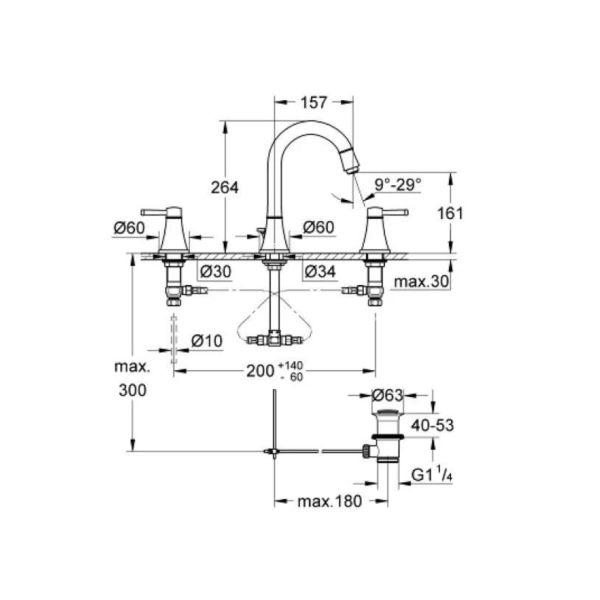 Grohe Grandera 3 Delikli Lavabo Bataryası L-Boyut Krom/Altın 20619IG0 - 3