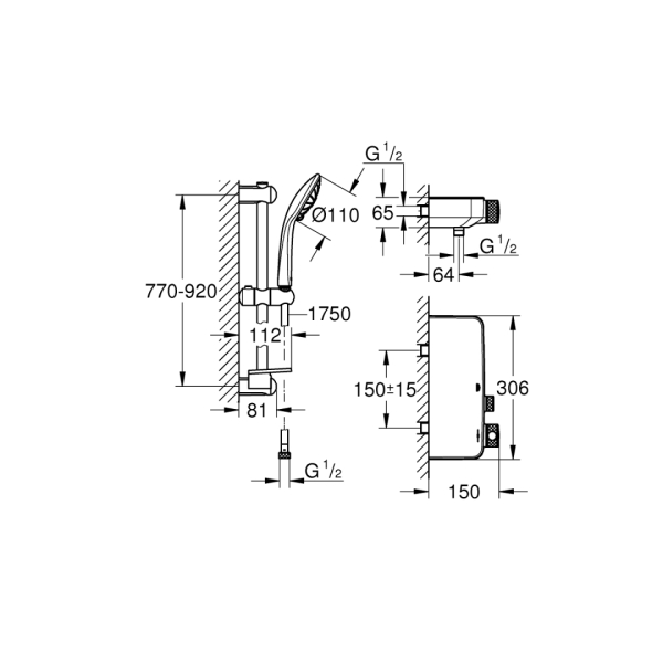 Grohe Grohtherm SmartControl Temostatik Bataryalı Duş Sistemi 34721000 - 2