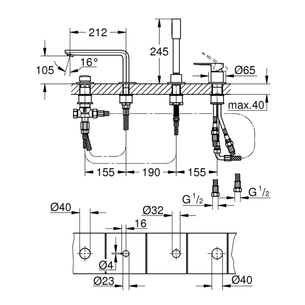 Grohe Lineare Küvet Bataryası 4 Delikli Krom 19577001 - 3