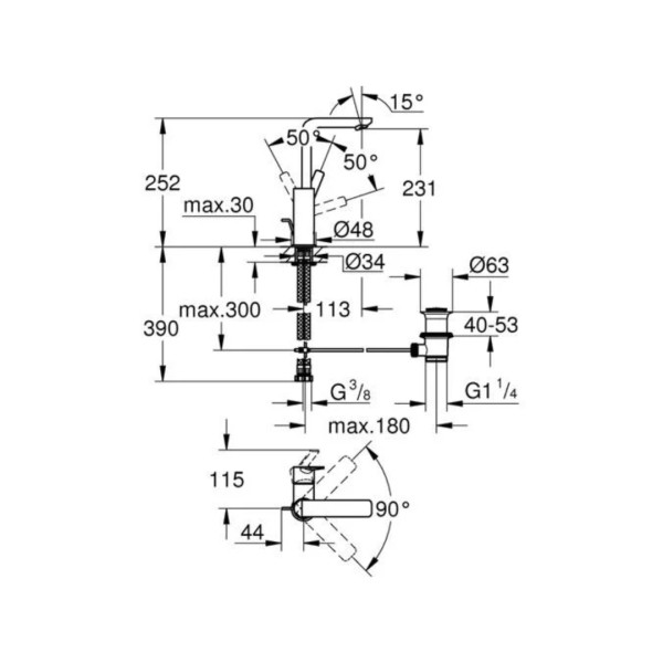 Grohe Lineare Tek Kumandalı Lavabo Bataryası L-Boyut 23296AL1 - 2