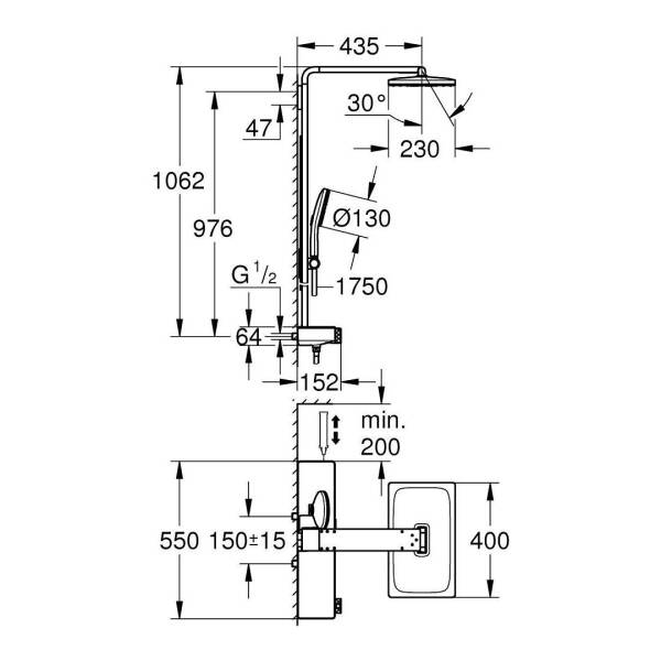 Grohe Rainshower Aqua Pure Duvara Monte Termostatik Bataryalı Duş Sistemi 1009610000 - 5