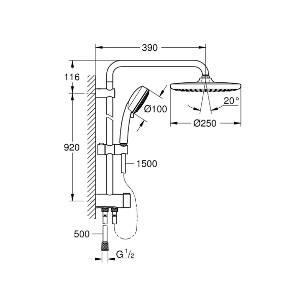 Grohe Tempesta Cosmopolitan System 250 Duvar Bağlantılı Divertörlü Duş Sistemi 26675000 - 6
