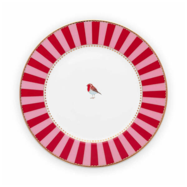 Pip Studio Love Birds Kırmızı Pembe Çizgili Tabak 17 cm - 1