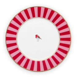 Pip Studio Love Birds Kırmızı Pembe Çizgili Yemek Tabağı 26,5 cm - 1