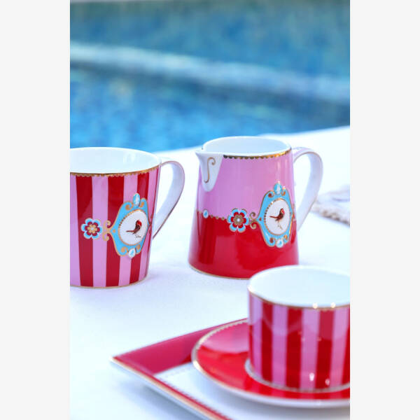 Pip Studio Love Brids Kırmızı Pembe Çizgili Kahve Fincanı 125 ml - 2