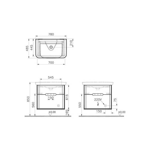 Vitra Sento Çift Çekmeceli Lavabo Dolabı Ayaksız 80 Cm Mat Fiyord Yeşili - 5