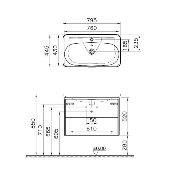 Vitra Nest Trendy Lavabo Dolabı 80 cm Hareli Doğal Ahşap 56147 - 2