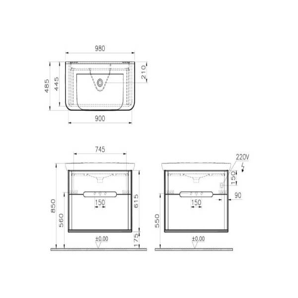 Vitra Sento Lavabo Dolabı 100 cm Mat Antrasit 60838 - 2